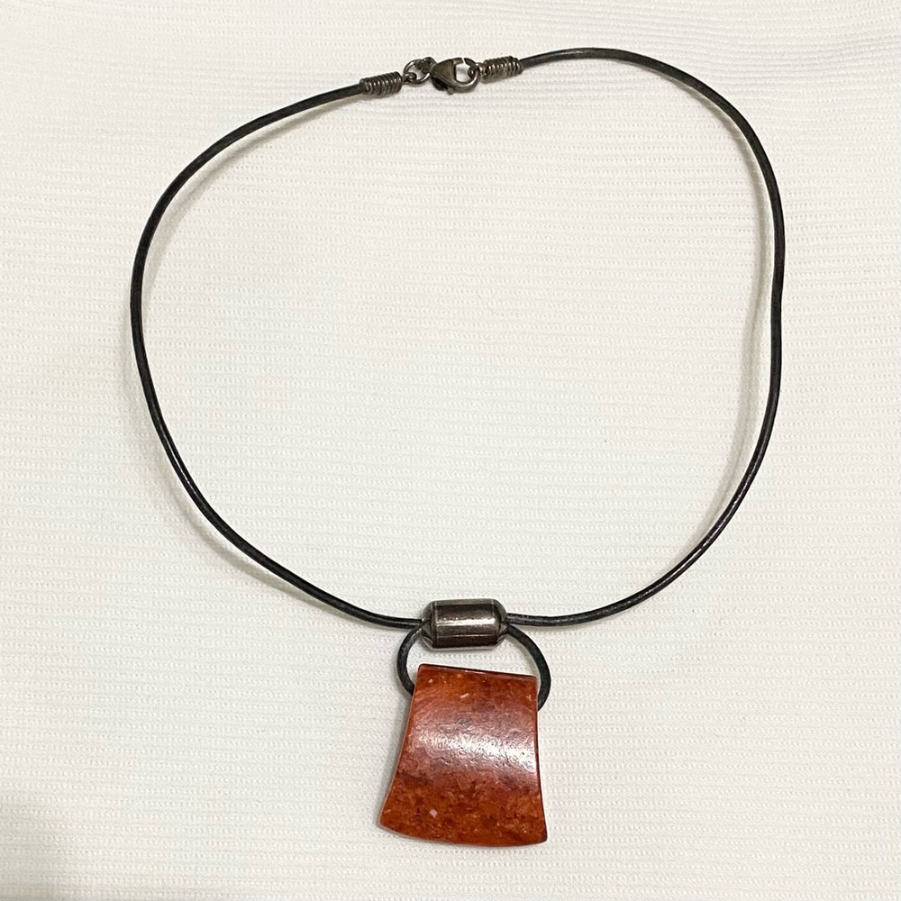 Silpada Cardinal Rule Sponge Coral Square Pendant Cord Necklace 925 Silver India